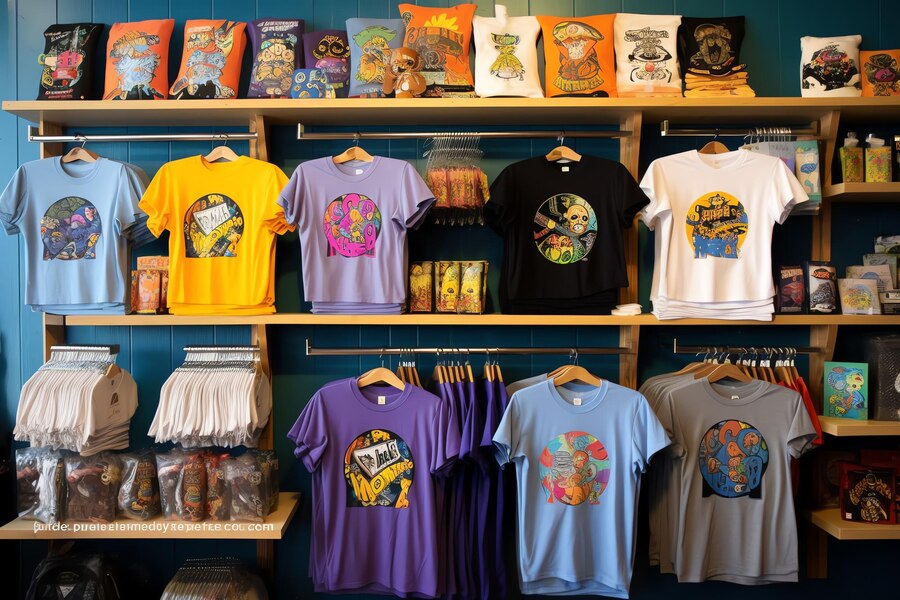 Graphic T-shirts on display