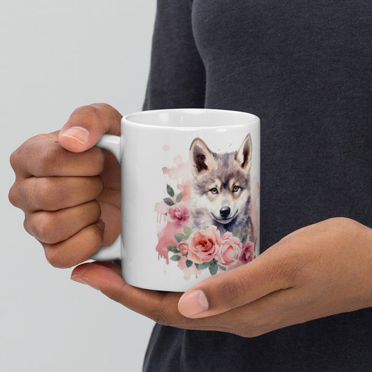 White glossy Wolf mug