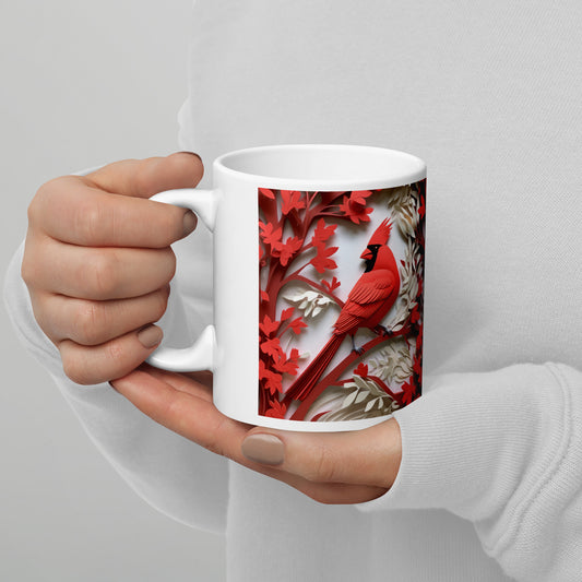 White glossy  cardinal mug