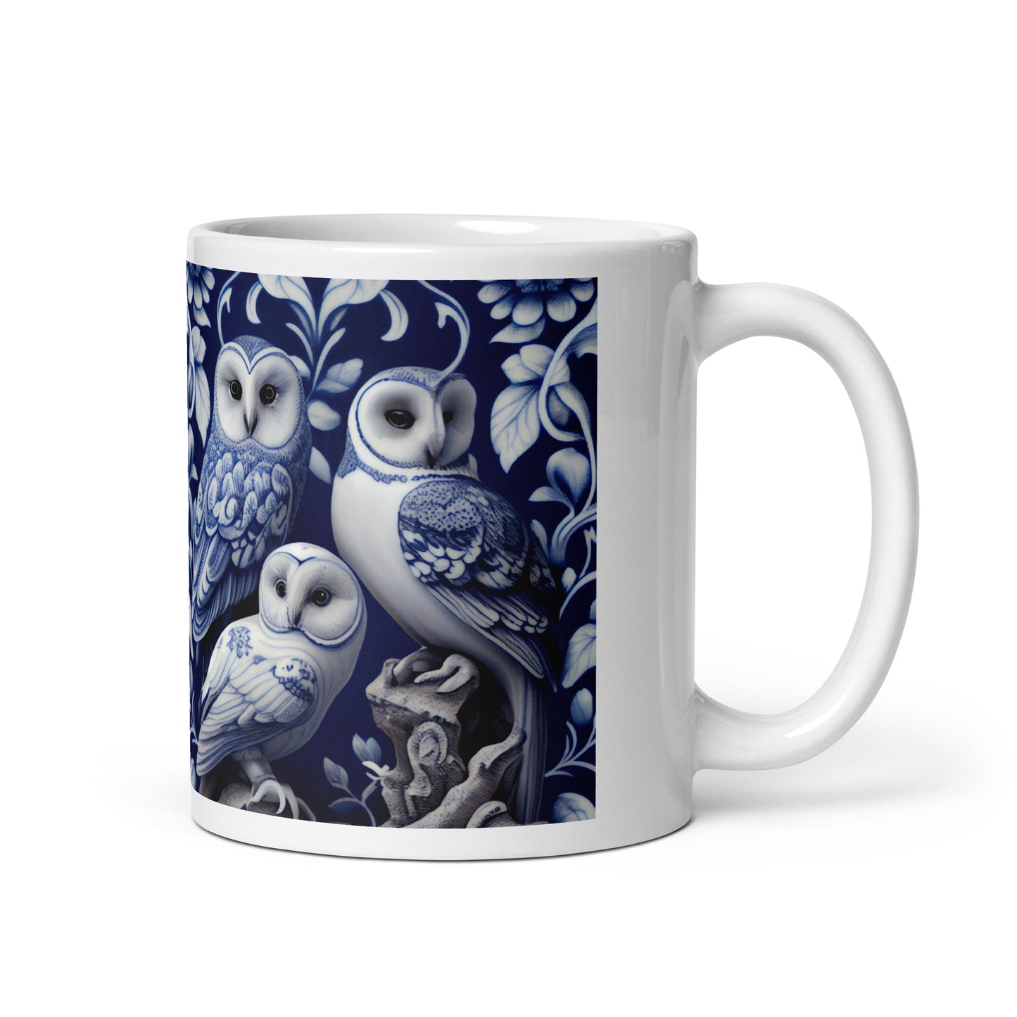 White glossy  Owl mug
