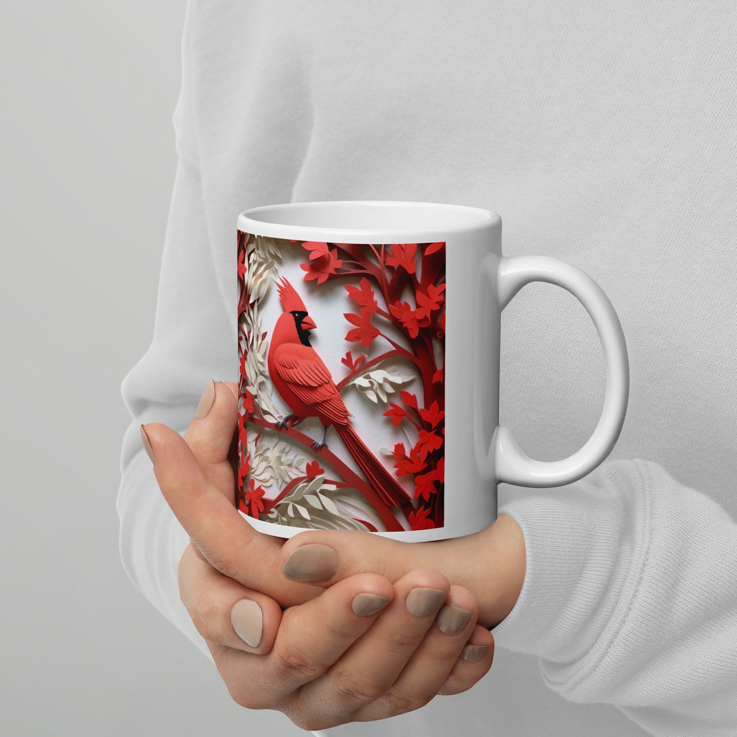 White glossy  cardinal mug